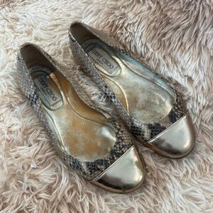 JIMMY CHOO | Gold Toe Snake Skin Print Luxury Flats | Size 35 EU Women’s
